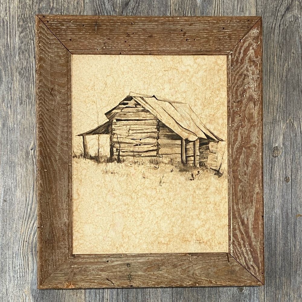 VTG 1976 Artwork Rustic Shack Cottage Handmade Wood Frame David Kolbrick